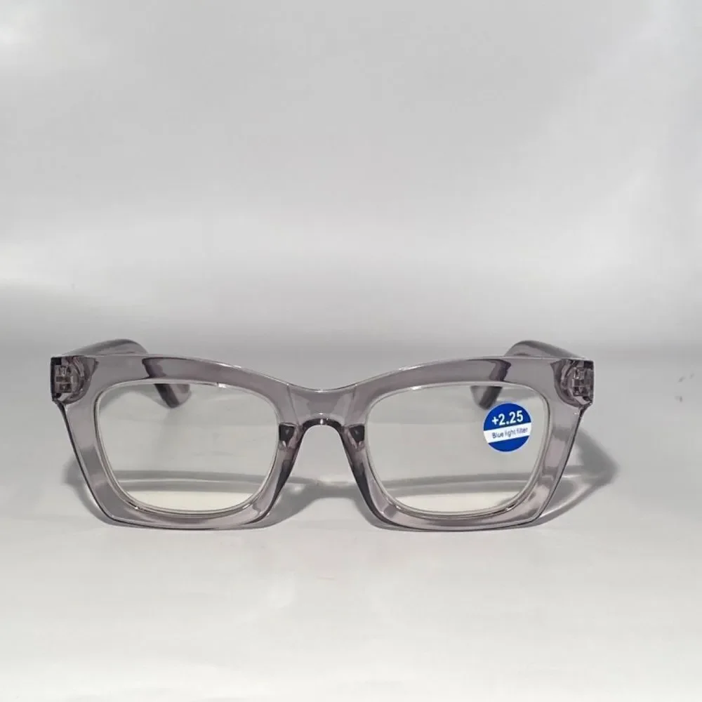 1178 Gretchen Reading Glasses 2.5 Square Clear Grey Oversize NWT